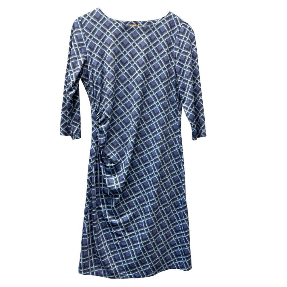 J McLaughlin‎ Dress Womens Medium Catalina Cloth Geometric Ruched Blue Coastal